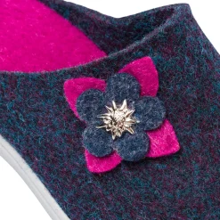 Pantofole in feltro blu da Donna con fiore decorativo Italia Trend