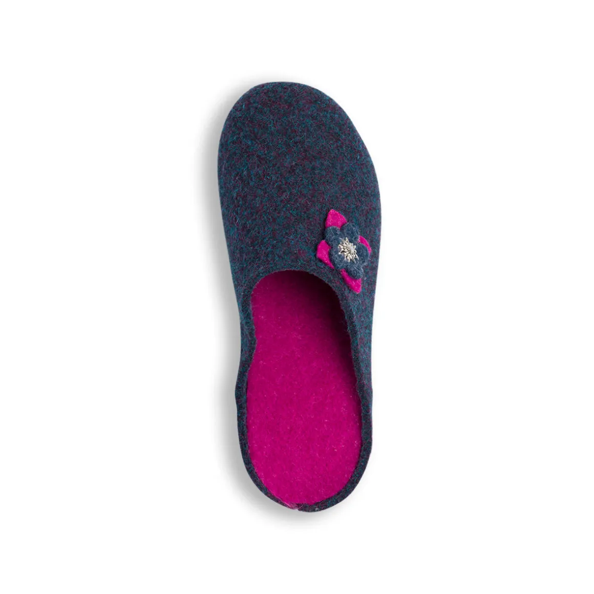 Pantofole in feltro blu da Donna con fiore decorativo Italia Trend