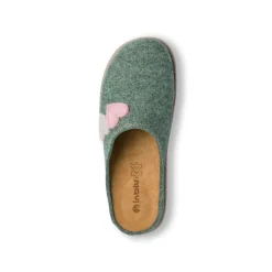 Pantofole in feltro verdi da Donna con cuori rosa Inblu
