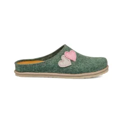 Pantofole in feltro verdi da Donna con cuori rosa Inblu