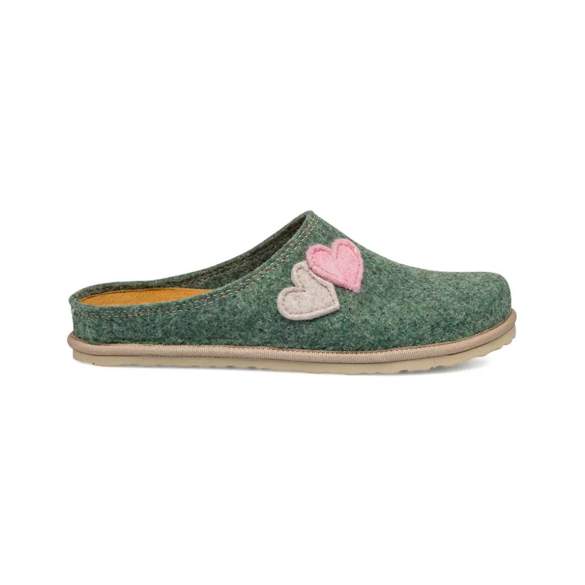 Pantofole in feltro verdi da Donna con cuori rosa Inblu
