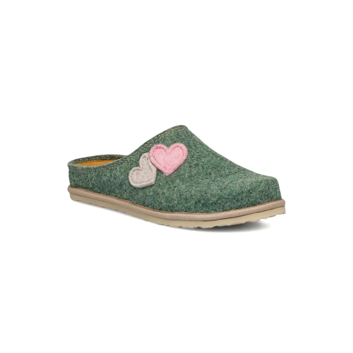 Pantofole in feltro verdi da Donna con cuori rosa Inblu