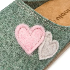 Pantofole in feltro verdi da Donna con cuori rosa Inblu