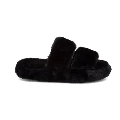 Pantofole nere da donna in pelliccia sintetica Lora Ferres