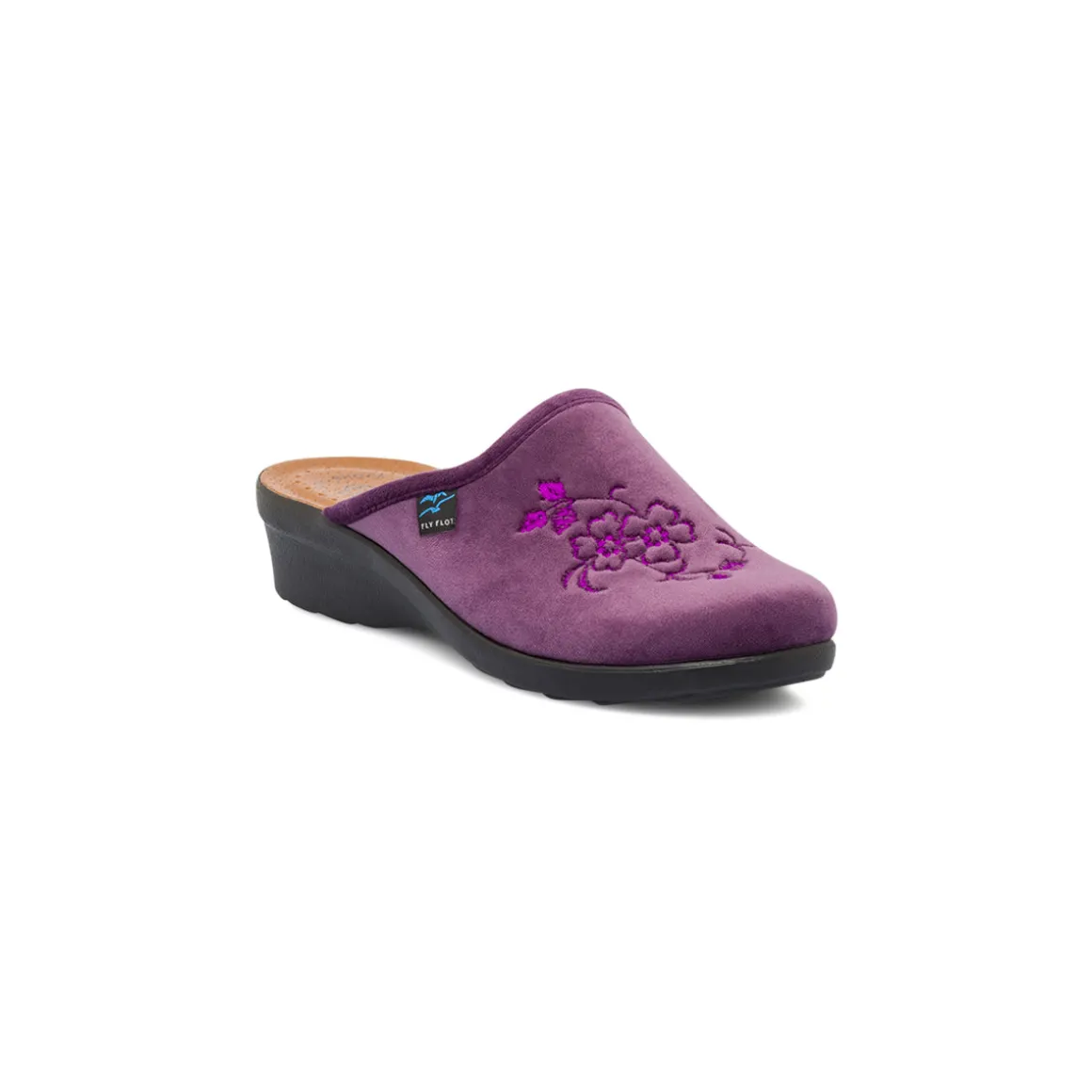 Pantofole viola da donna con ricamo floreale Fly Flot