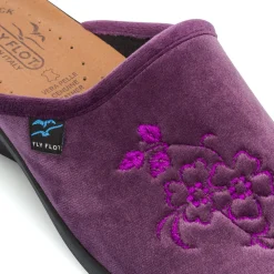 Pantofole viola da donna con ricamo floreale Fly Flot