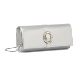 Pochette da donna argento con dettaglio strass e logo Lora Ferres