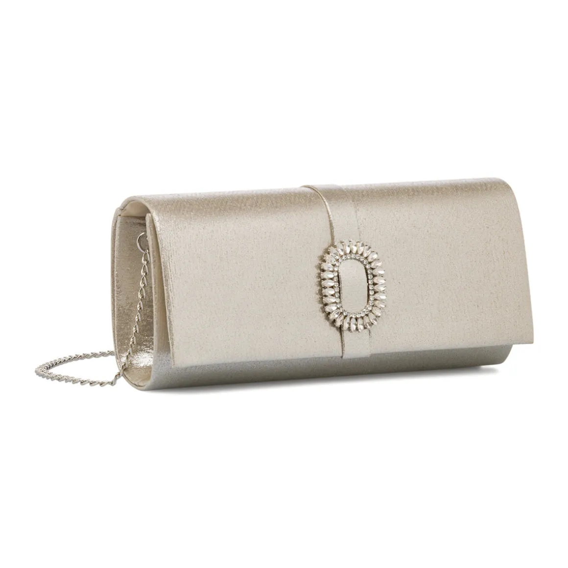Pochette da donna oro con dettaglio strass e logo Lora Ferres