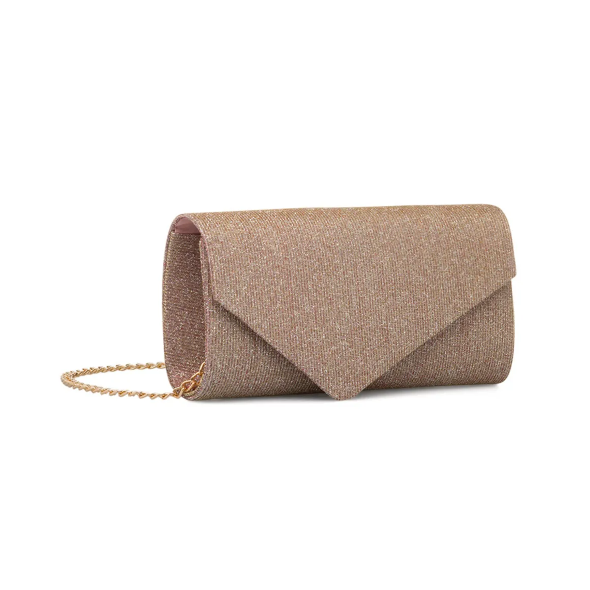Pochette da donna oro rosa con glitter con logo Lora Ferres