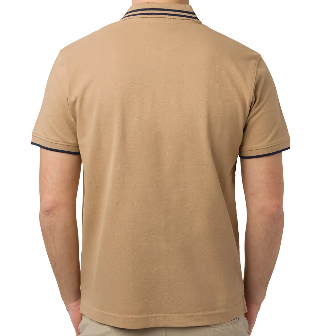 Polo Beige da Uomo in Cotone con Dettagli Bianchi e Logo Ricamato Navy Sail