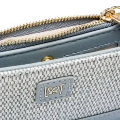 Portafoglio azzurro da Donna con dettagli effetto paglia e logo Lora Ferres