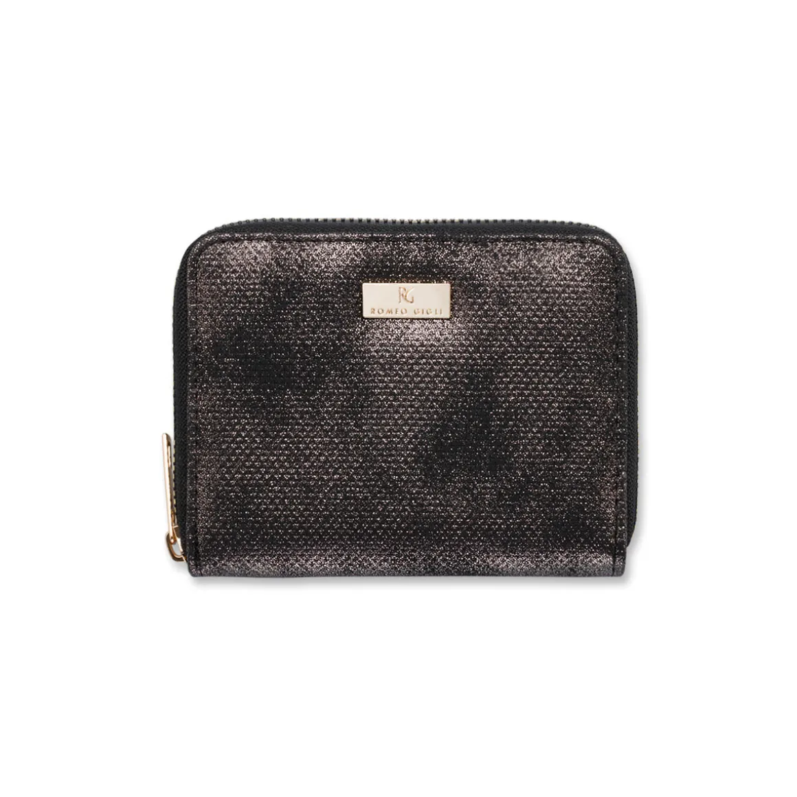 Portafoglio da donna nero con glitter e logo Romeo Gigli