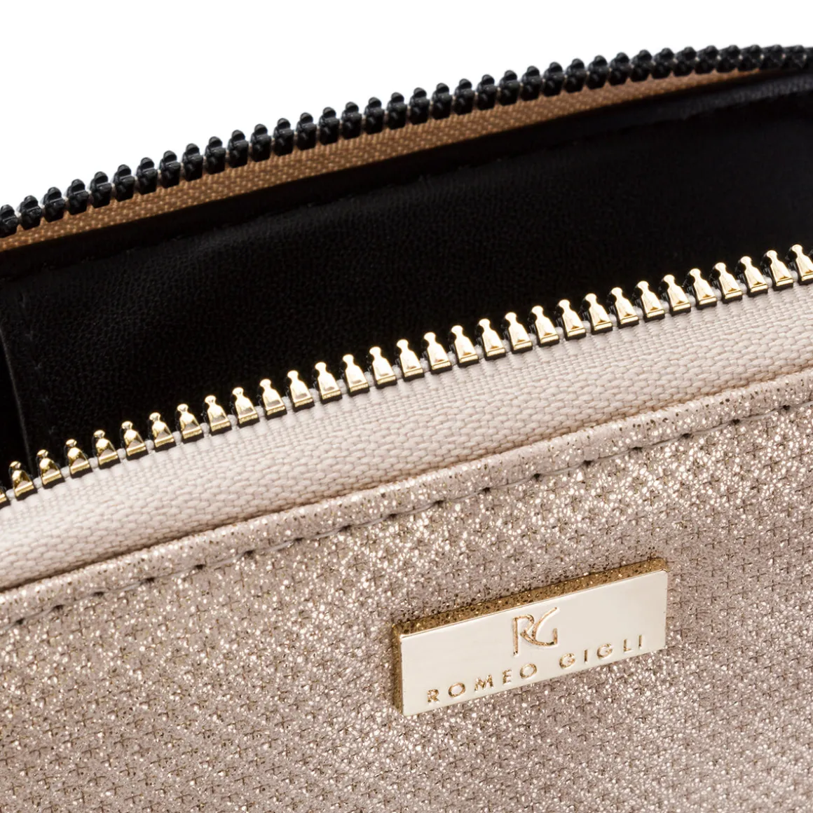 Portafoglio da donna oro con glitter e logo Romeo Gigli