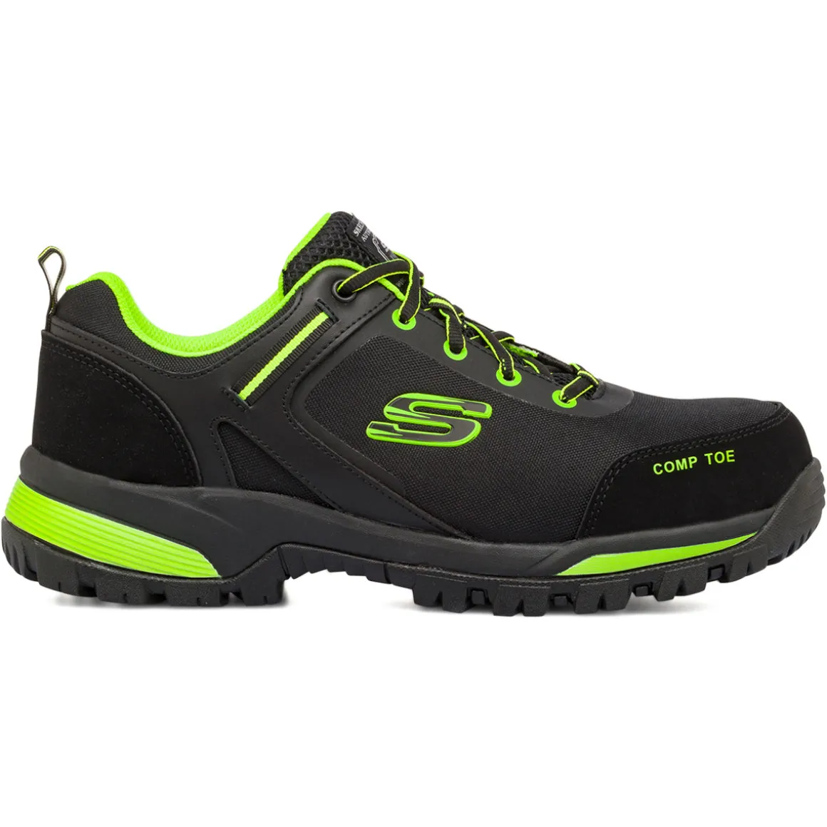 Scarpe antinfortunistiche nere e verdi da Uomo in pelle e Memory Foam Skechers Work