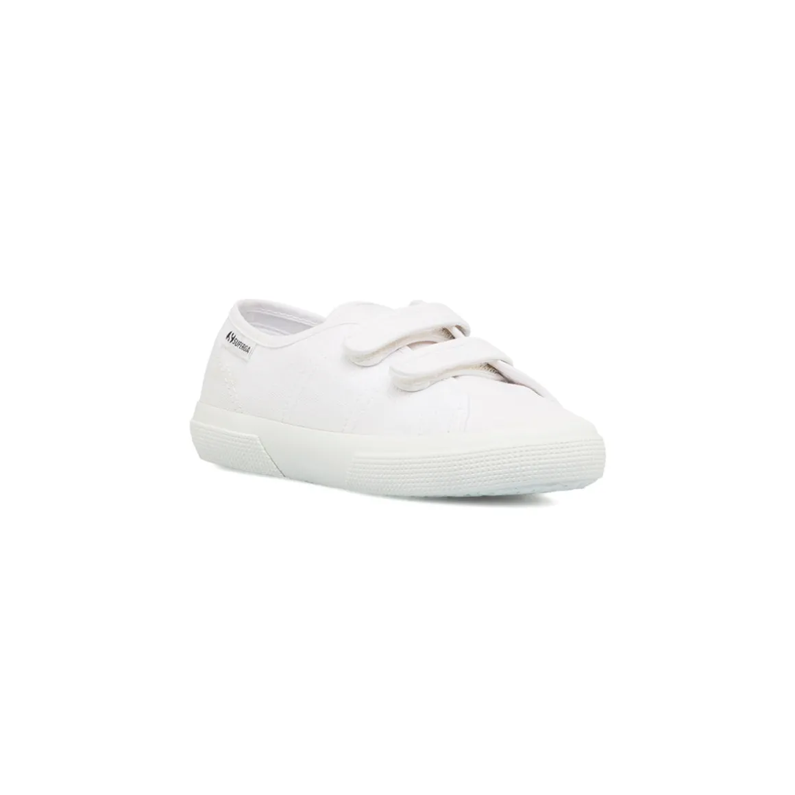 Scarpe bianche da bambino e bambina con doppio strappo e suola in gomma Superga