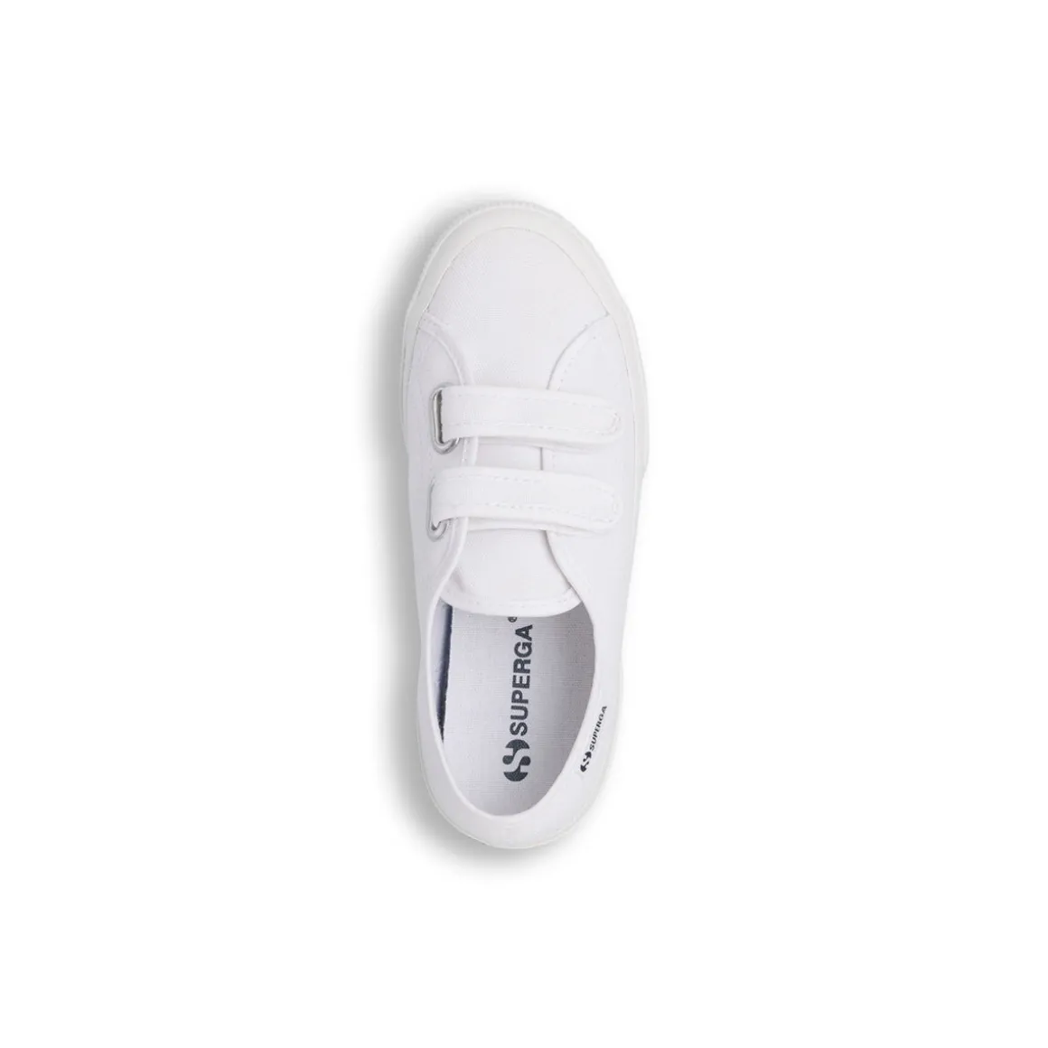 Scarpe bianche da bambino e bambina con doppio strappo e suola in gomma Superga