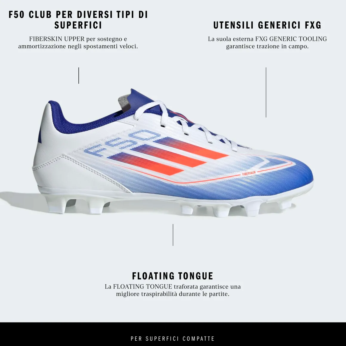 Scarpe da calcio da uomo bianche per superfici flessibili adidas F50 Club FxG