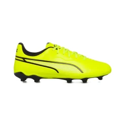 Scarpe da calcio per terreni duri da ragazzo gialle con dettagli neri Puma King Match FG/AG Jr