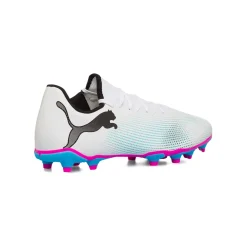 Scarpe da calcio per terreni duri bianche con dettagli fucsia e azzurri Puma Future 7 Play FG/AG