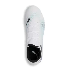 Scarpe da calcio per terreni duri bianche con dettagli fucsia e azzurri Puma Future 7 Play FG/AG