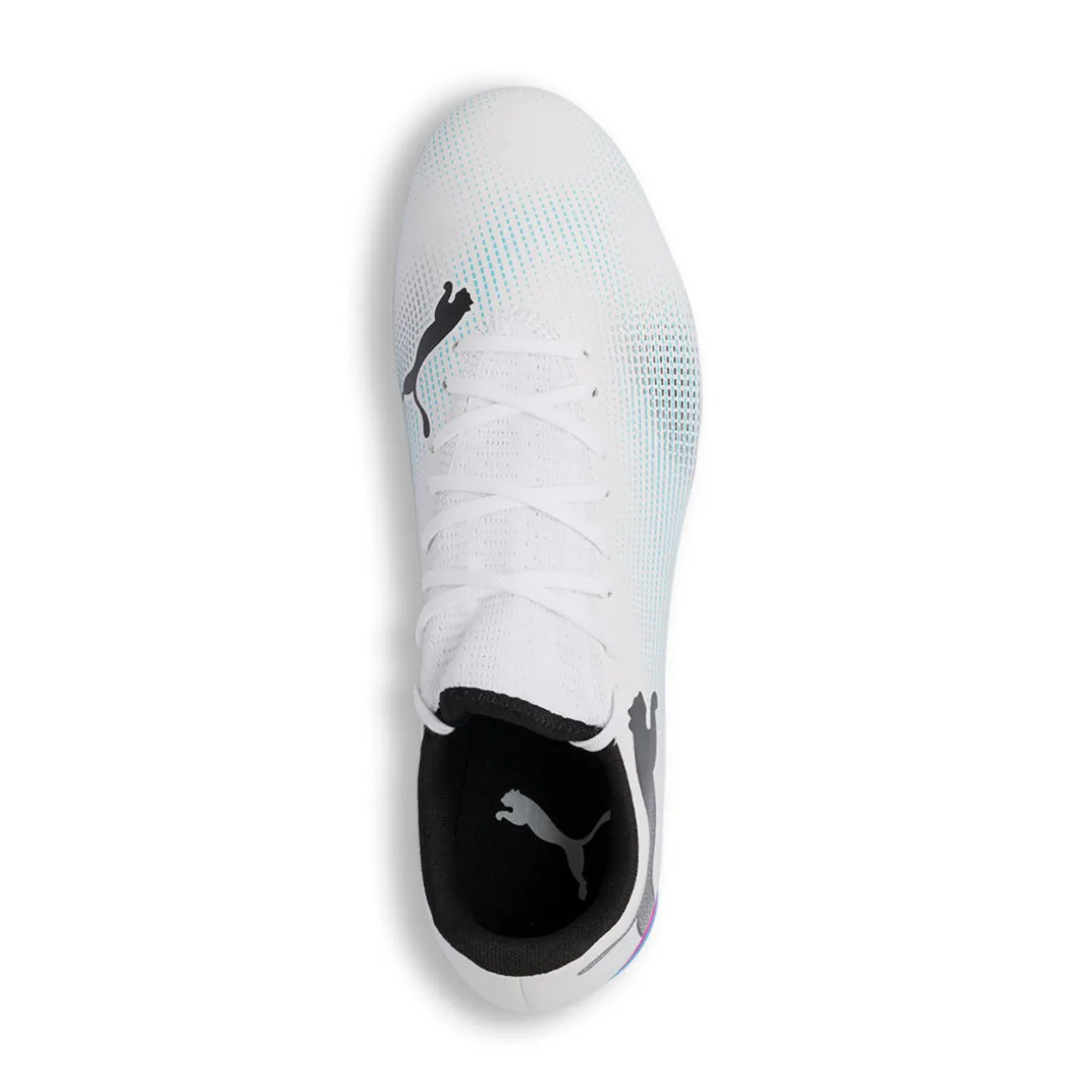 Scarpe da calcio per terreni duri bianche con dettagli fucsia e azzurri Puma Future 7 Play FG/AG