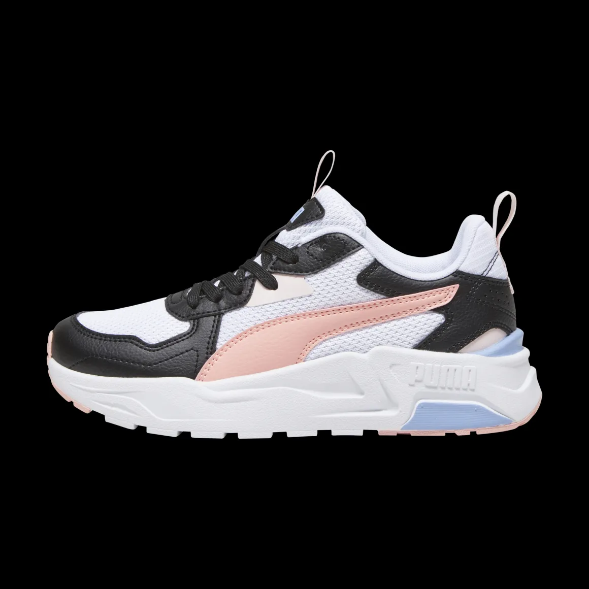 Scarpe da ginnastica da ragazza bianche con inserti neri e rosa Puma Trinity Lite