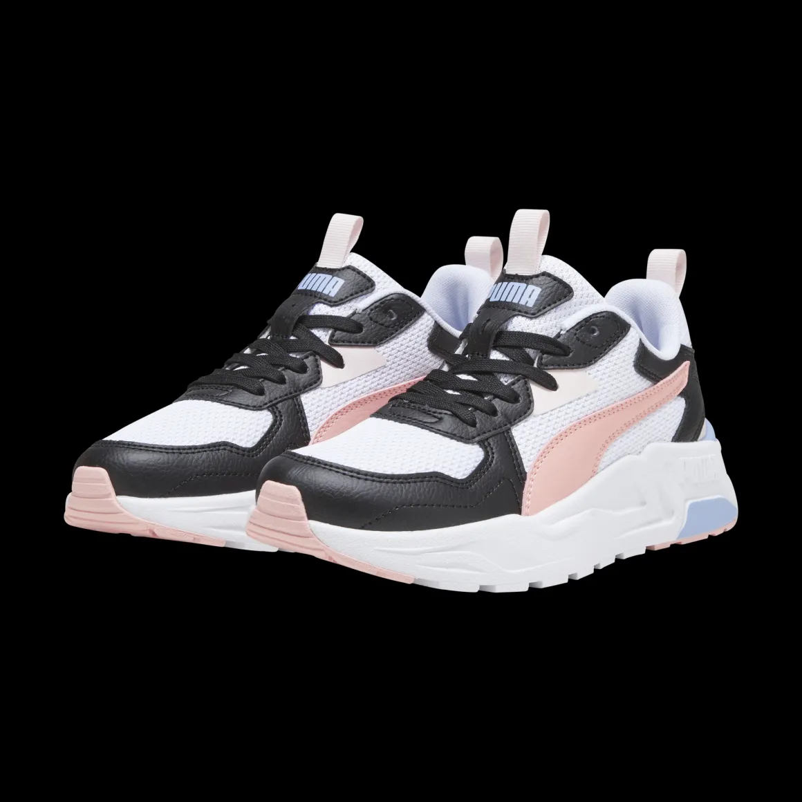 Scarpe da ginnastica da ragazza bianche con inserti neri e rosa Puma Trinity Lite