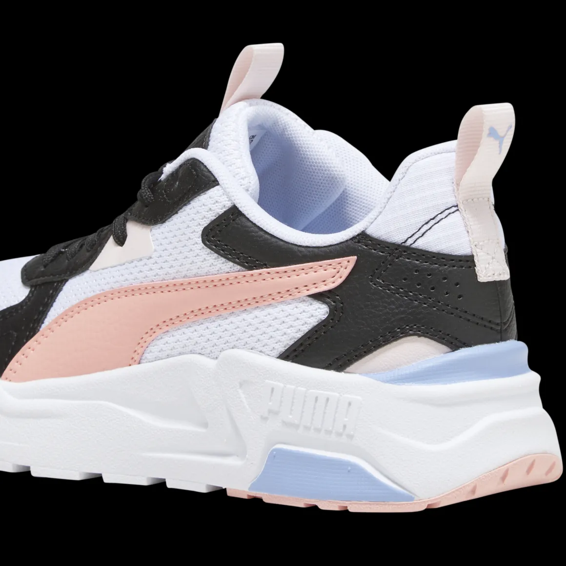 Scarpe da ginnastica da ragazza bianche con inserti neri e rosa Puma Trinity Lite