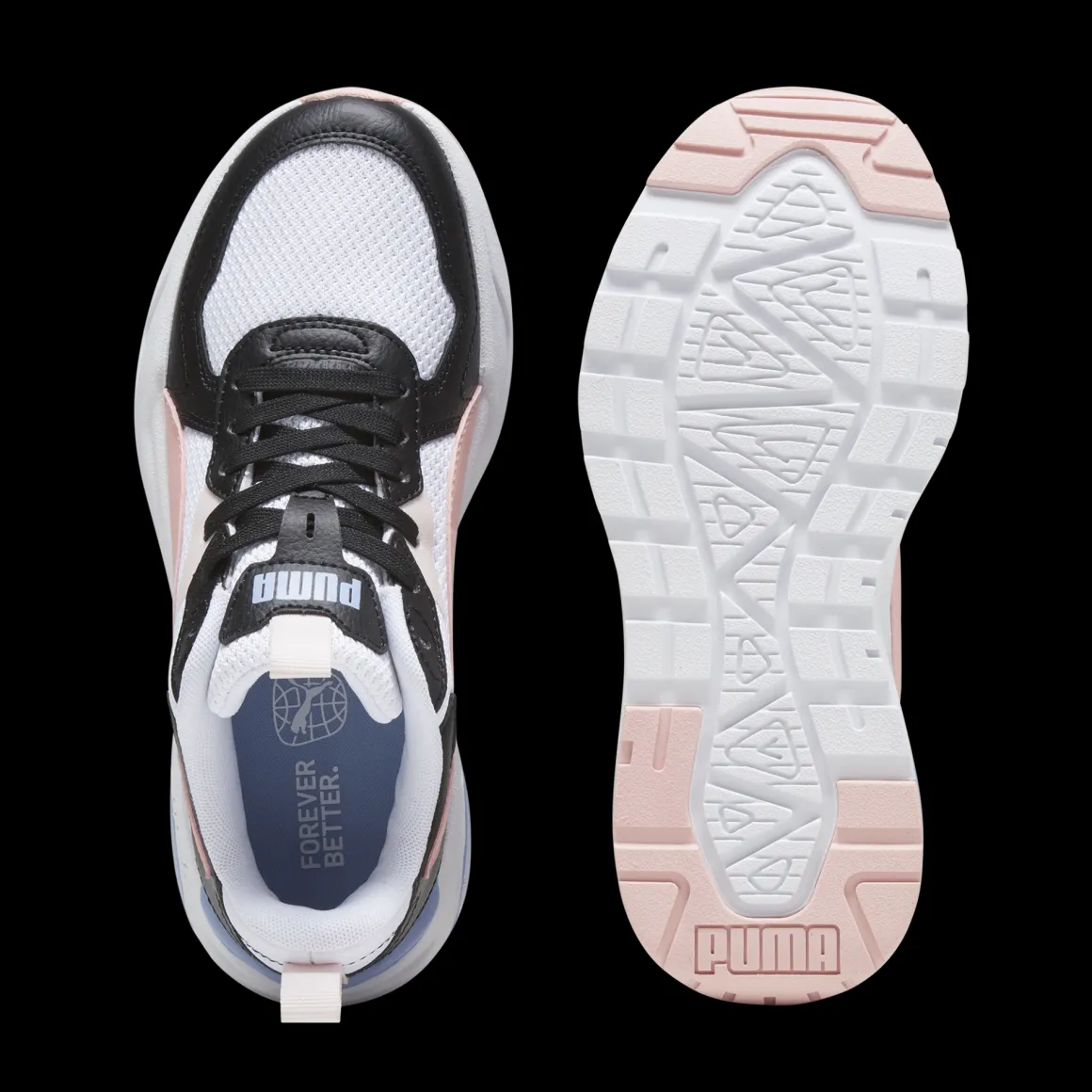 Scarpe da ginnastica da ragazza bianche con inserti neri e rosa Puma Trinity Lite