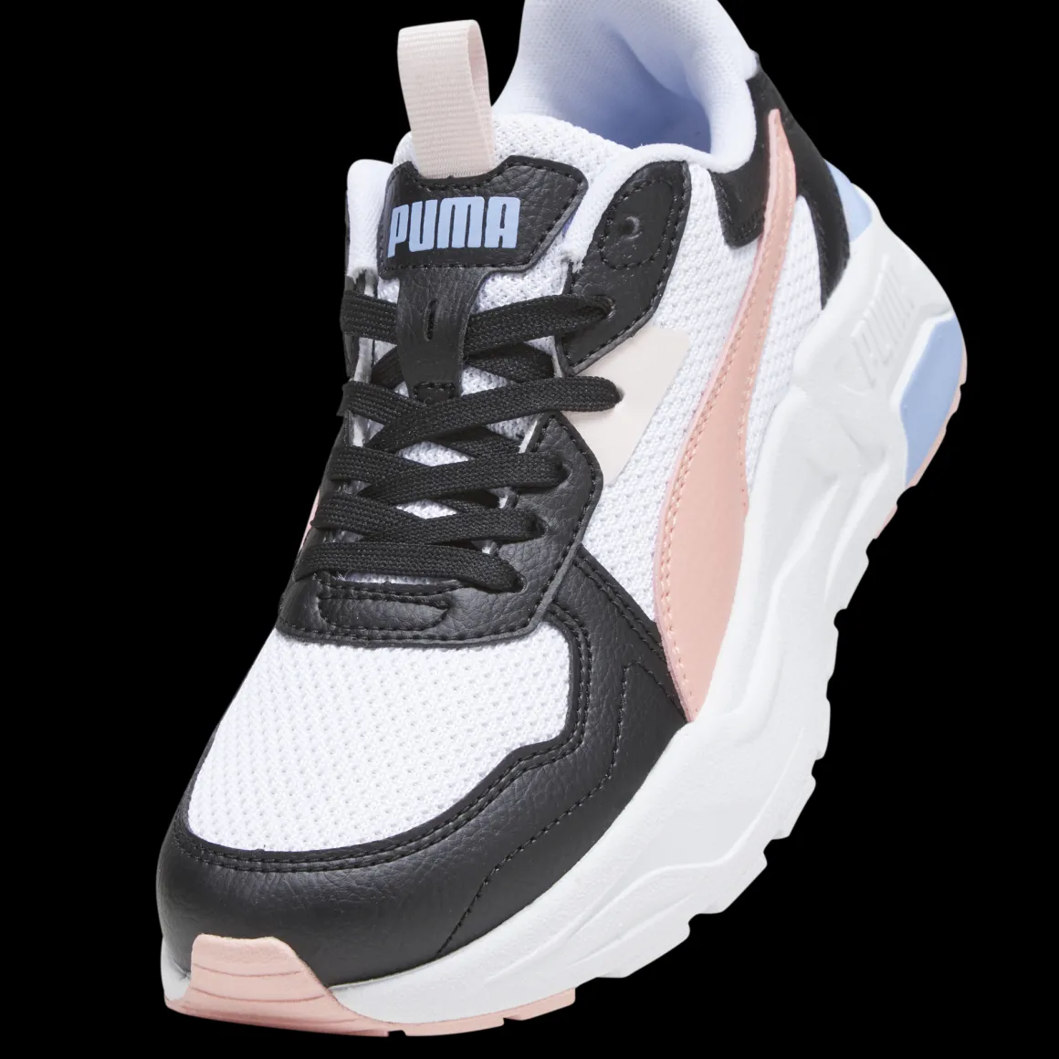 Scarpe da ginnastica da ragazza bianche con inserti neri e rosa Puma Trinity Lite