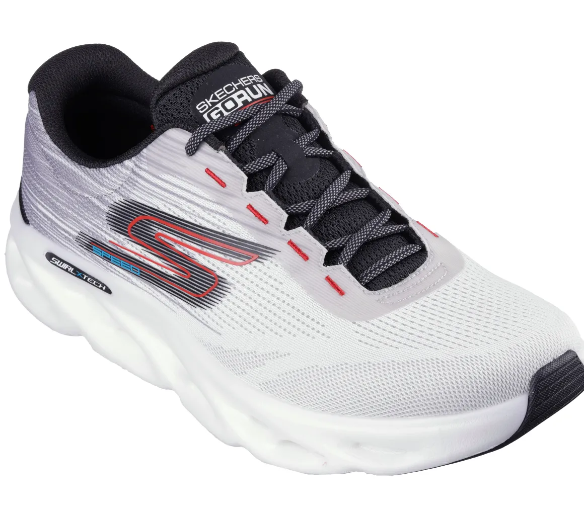 Scarpe da running bianche e grigie da uomo con ammortizzazione Hyper Burst Skechers GO RUN Swirl Tech Speed