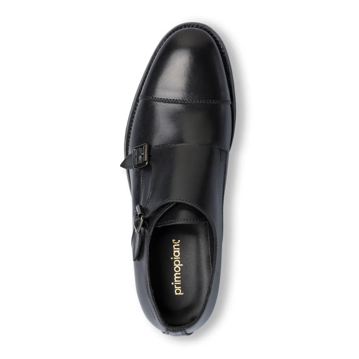 Scarpe monk-strap nere eleganti in pelle con chiusura a doppia fibbia da uomo Primopiano