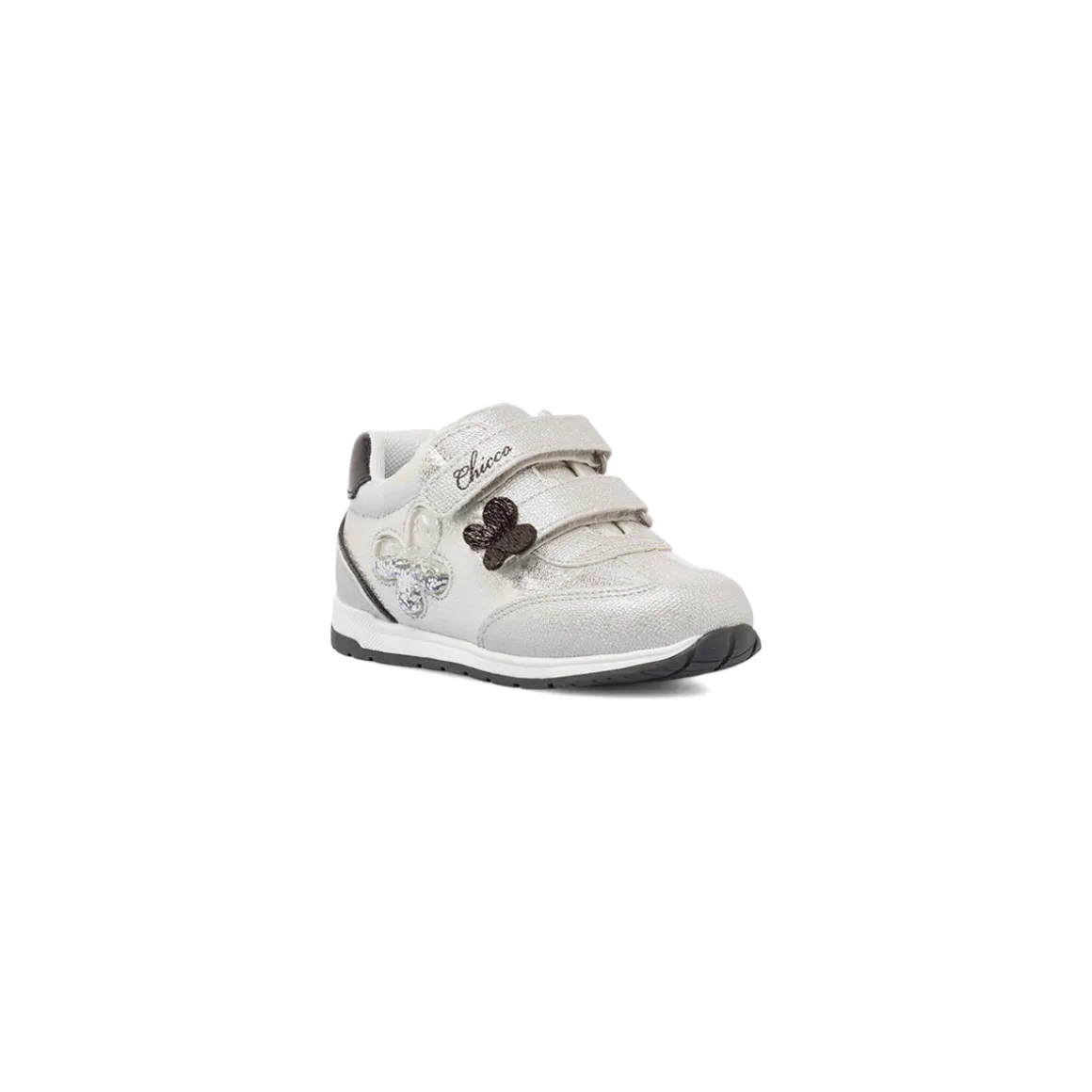 Scarpe primi passi da bimba argento con farfalle e glitter Chicco