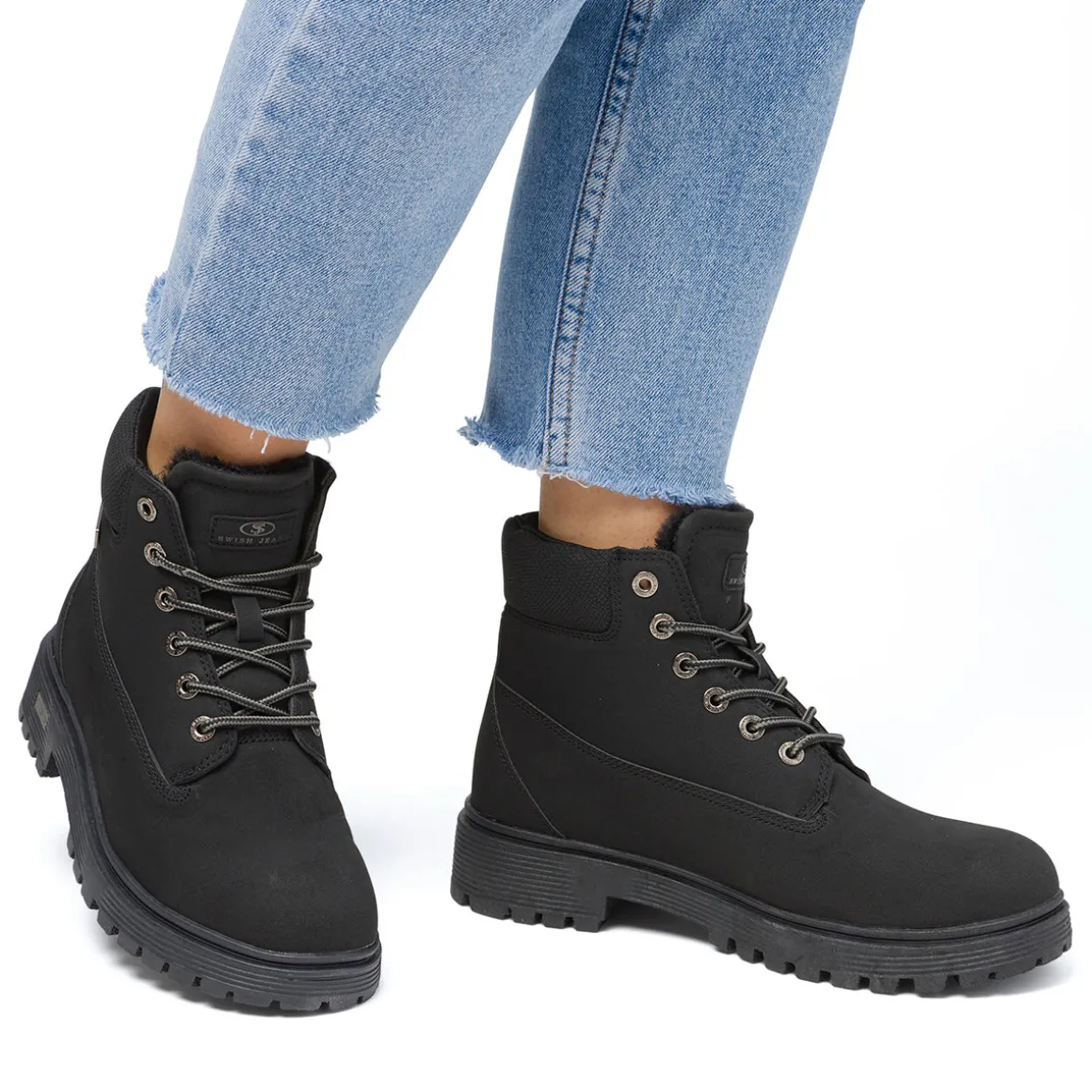 Scarponcini neri da donna Swish Jeans con collare imbottito