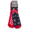 Set da 2 paia di calzini antiscivolo natalizi blu e rossi da donna con ricamo Fiocchi di Neve