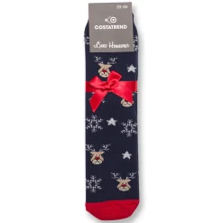 Set da 2 paia di calzini antiscivolo natalizi blu e rossi da donna con ricamo Fiocchi di Neve