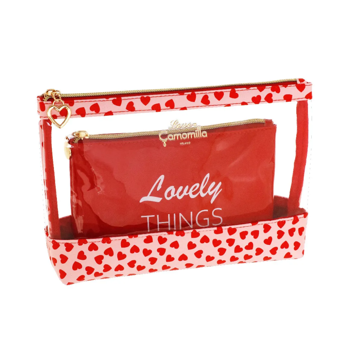 Set due Trousse da Donna rosa con cuori Camomilla Milano