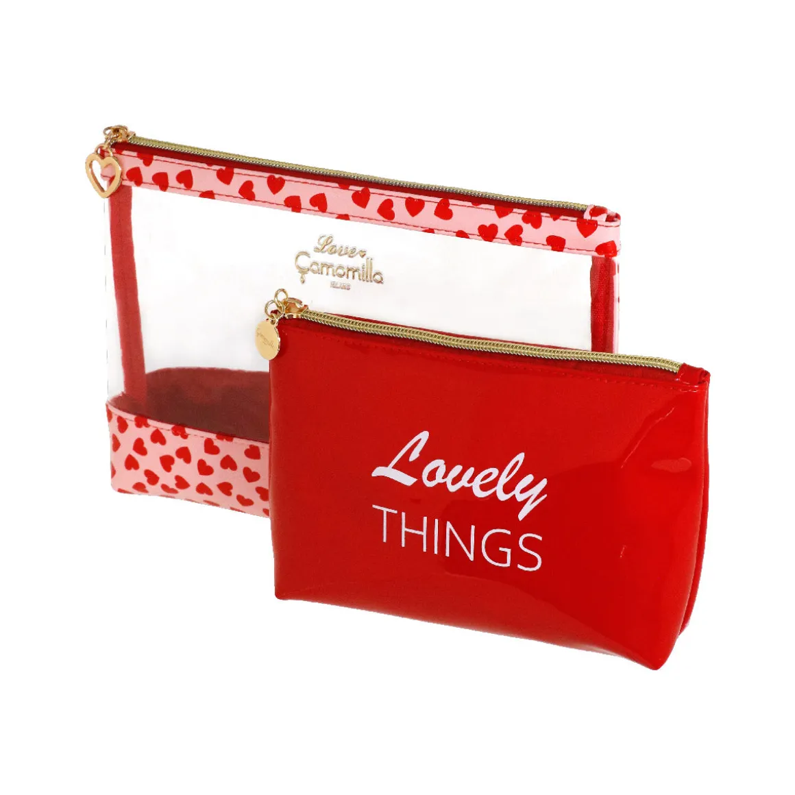Set due Trousse da Donna rosa con cuori Camomilla Milano