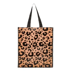 Shopper media animalier nera con fantasia leopardata