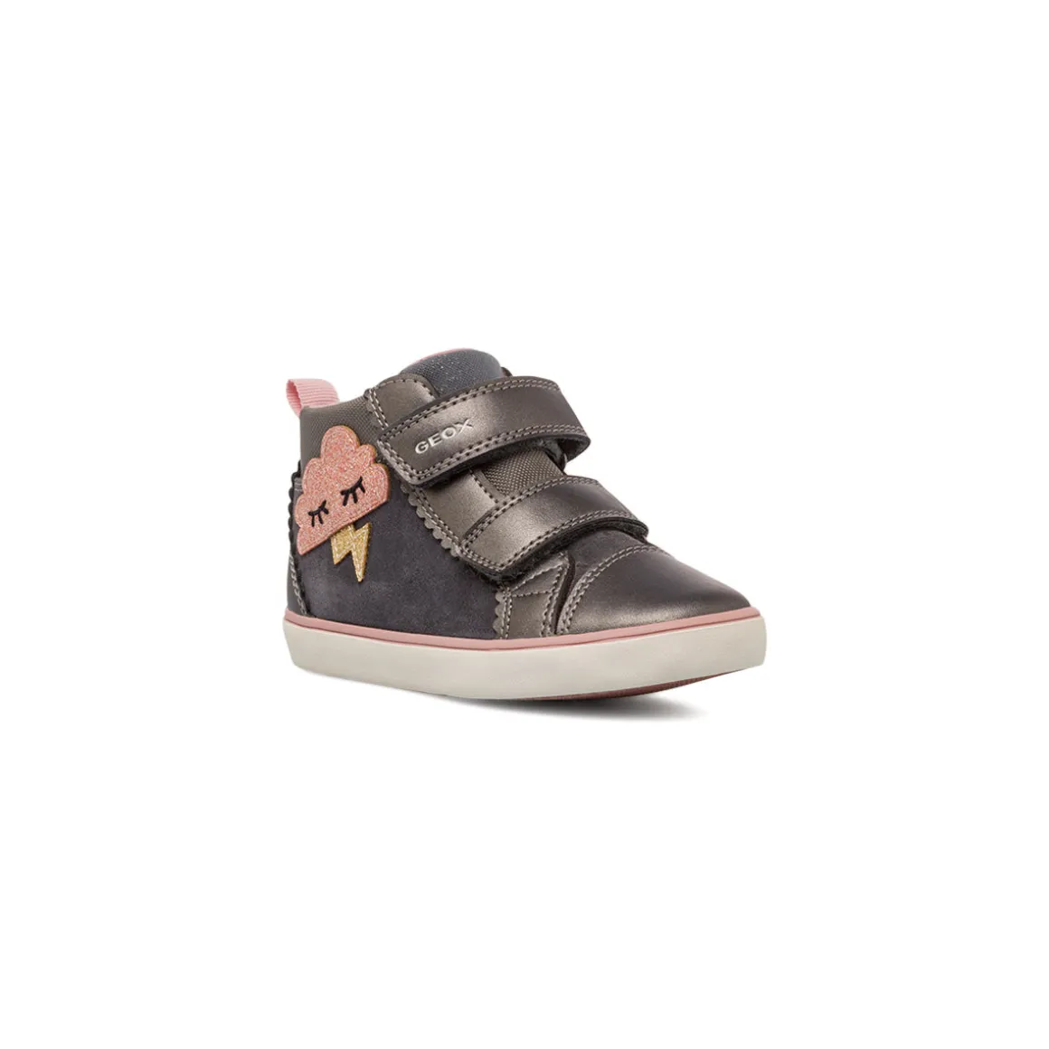 Sneakers alte bambina grigie con applicazione a nuvola glitterata Geox