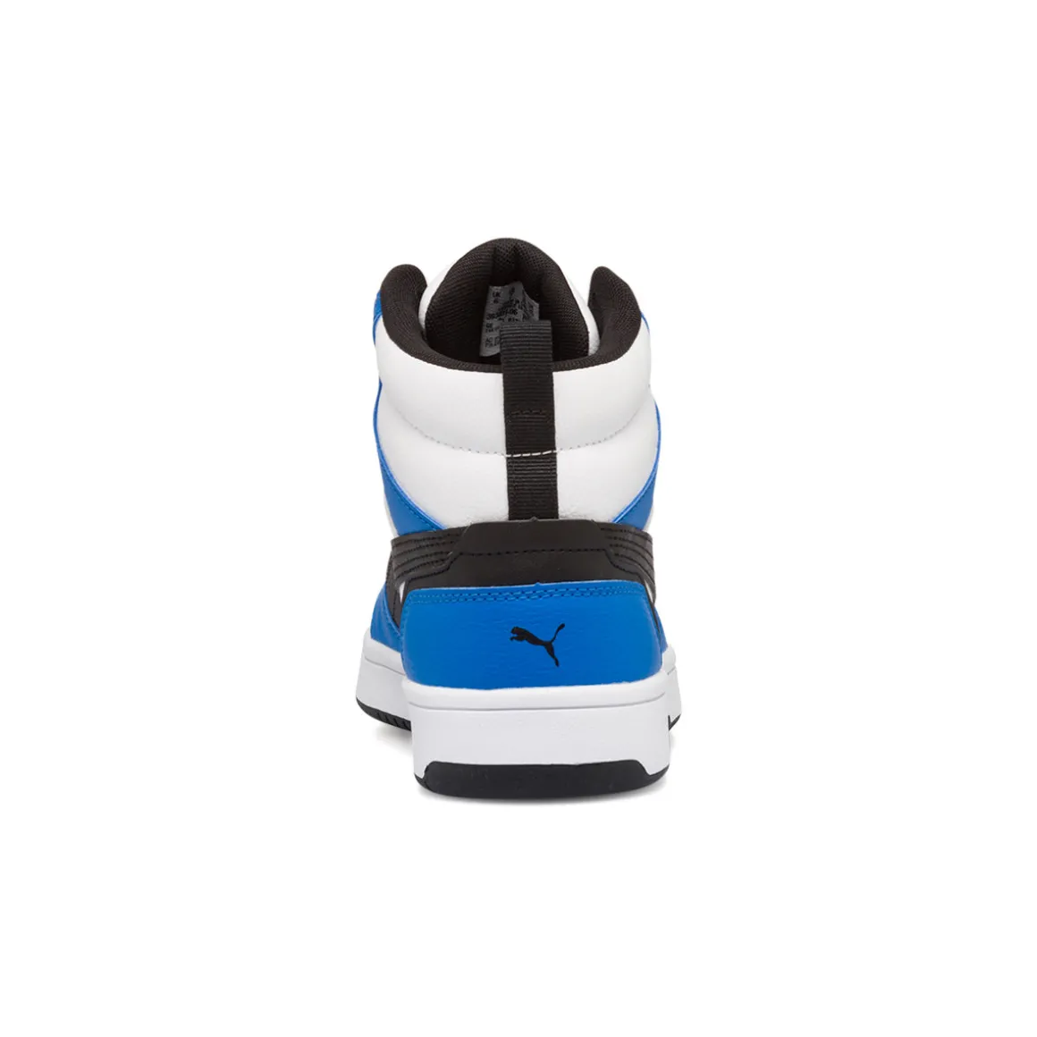 Sneakers alte bianche, blu e nere da ragazzo Puma Rebound V6 Mid Jr