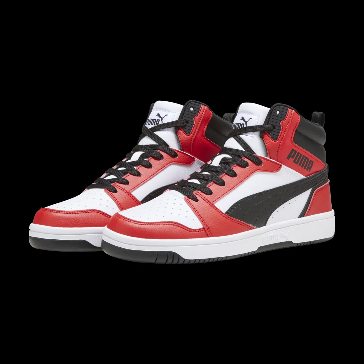 Sneakers alte bianche da uomo con dettagli rossi e neri Puma Rebound v6