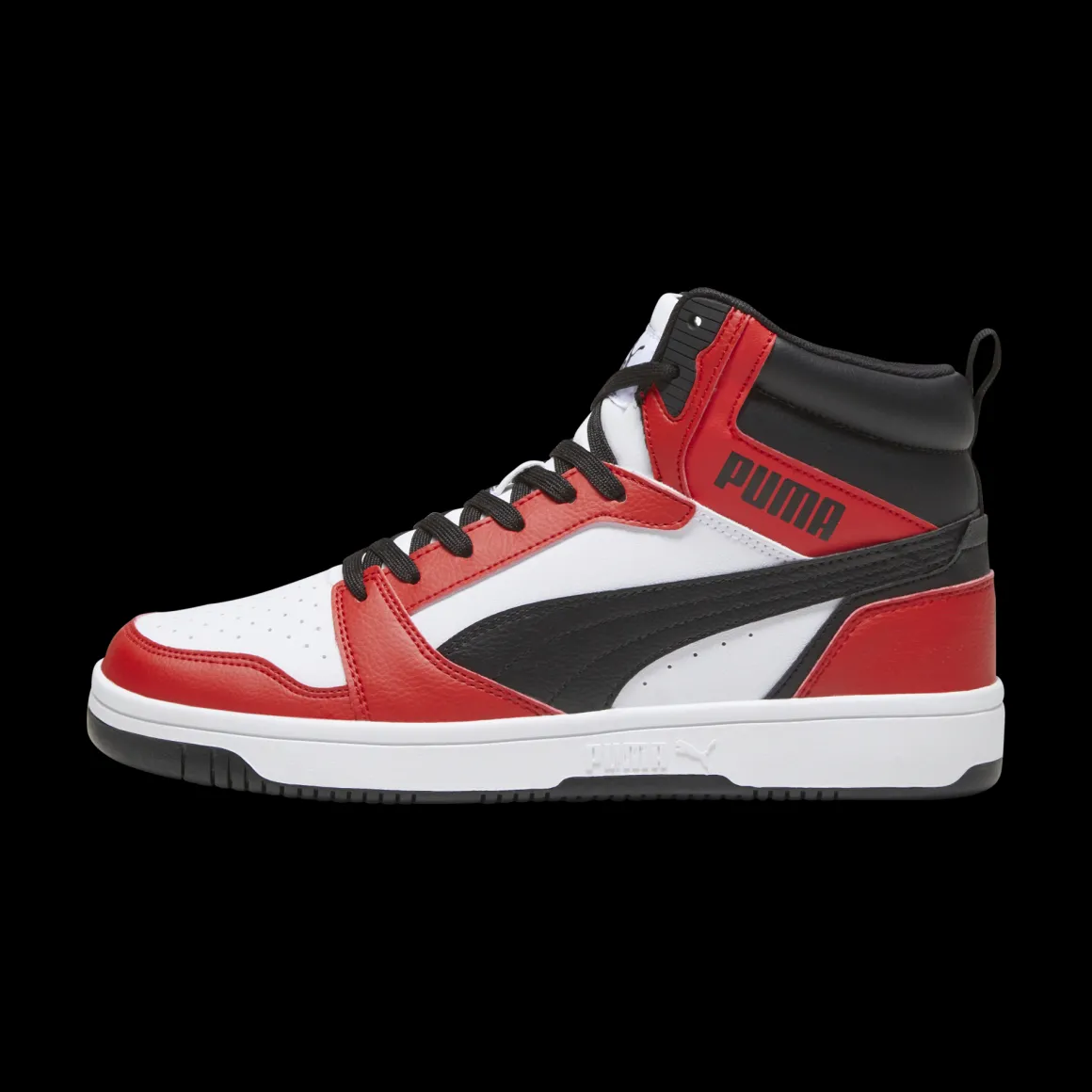 Sneakers alte bianche da uomo con dettagli rossi e neri Puma Rebound v6