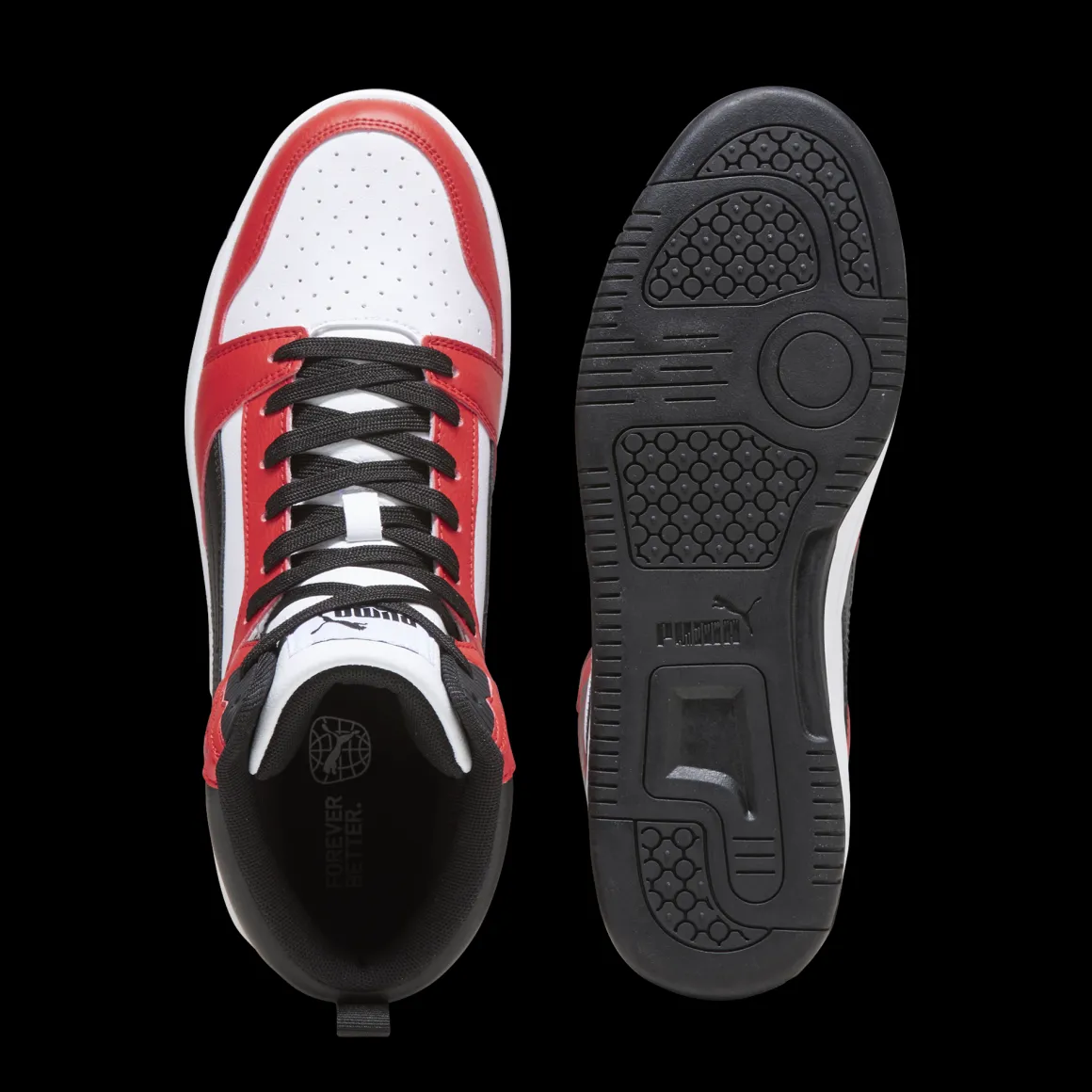 Sneakers alte bianche da uomo con dettagli rossi e neri Puma Rebound v6