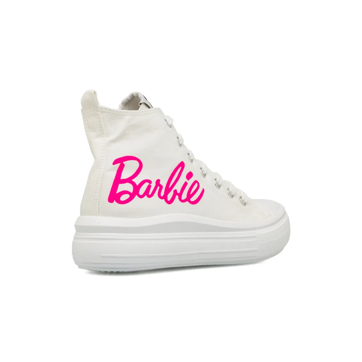 Sneakers alte bianche da Ragazza con suola Platform e logo rosa Barbie