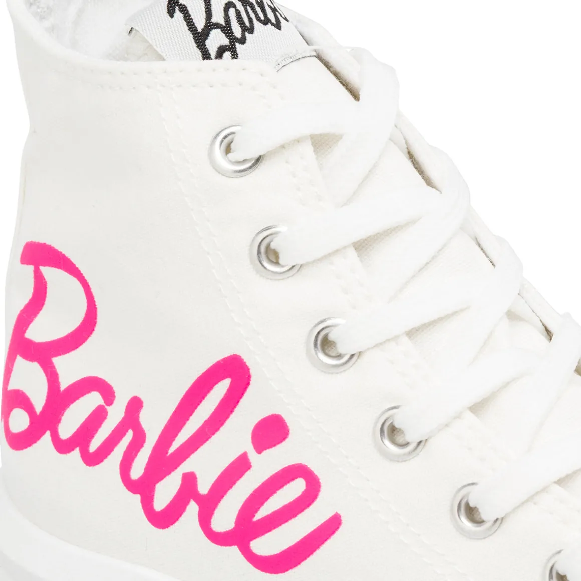 Sneakers alte bianche da Ragazza con suola Platform e logo rosa Barbie
