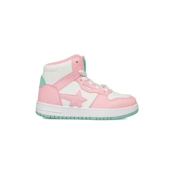 Sneakers alte bianche da bambina Le Scarpe di Alice con dettagli rosa e turchese