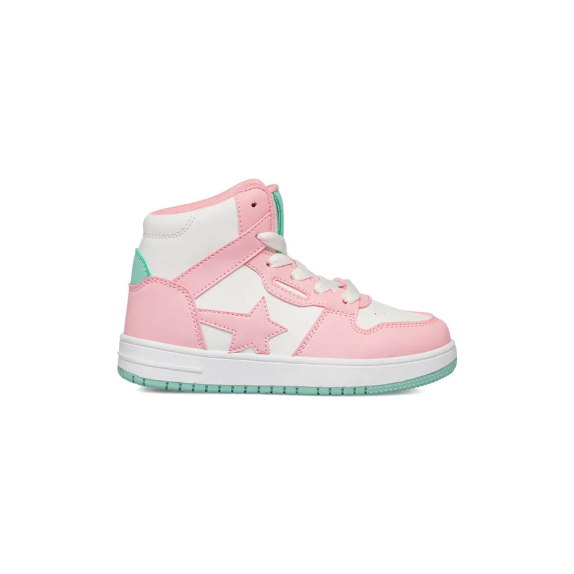 Sneakers alte bianche da bambina Le Scarpe di Alice con dettagli rosa e turchese