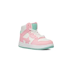 Sneakers alte bianche da bambina Le Scarpe di Alice con dettagli rosa e turchese
