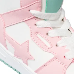 Sneakers alte bianche da bambina Le Scarpe di Alice con dettagli rosa e turchese